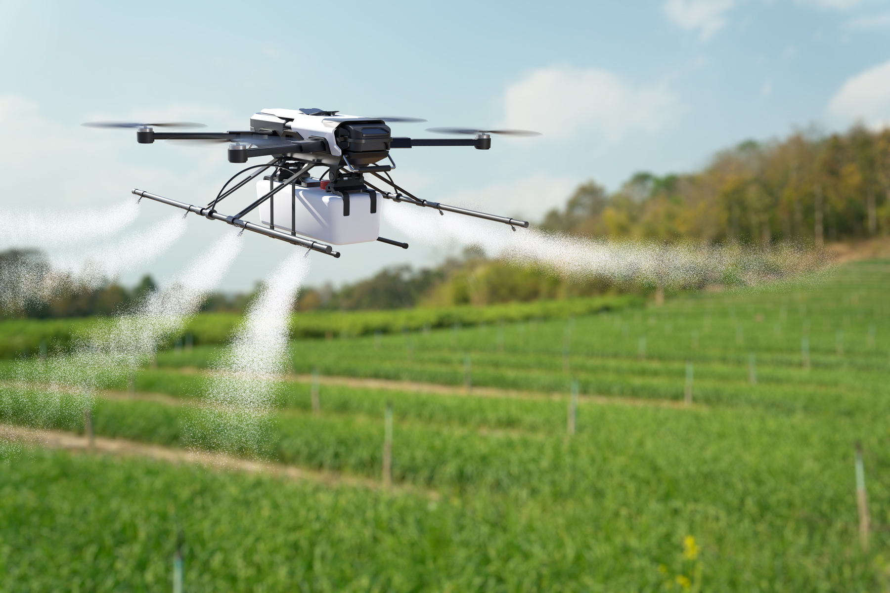 3D Illustration of Drone Spraying Pesticides